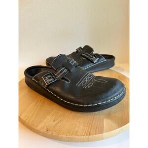Black Men's Size 10 Birkenstock Germany Made Genuine Leather Stitch Mule Shoe